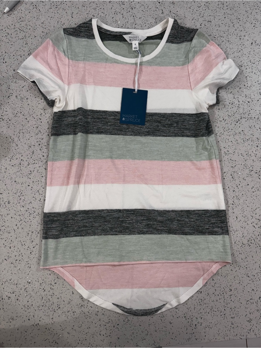 Market & Spruce Stripe Short Sleeve Tee - Pink, Gray, Green